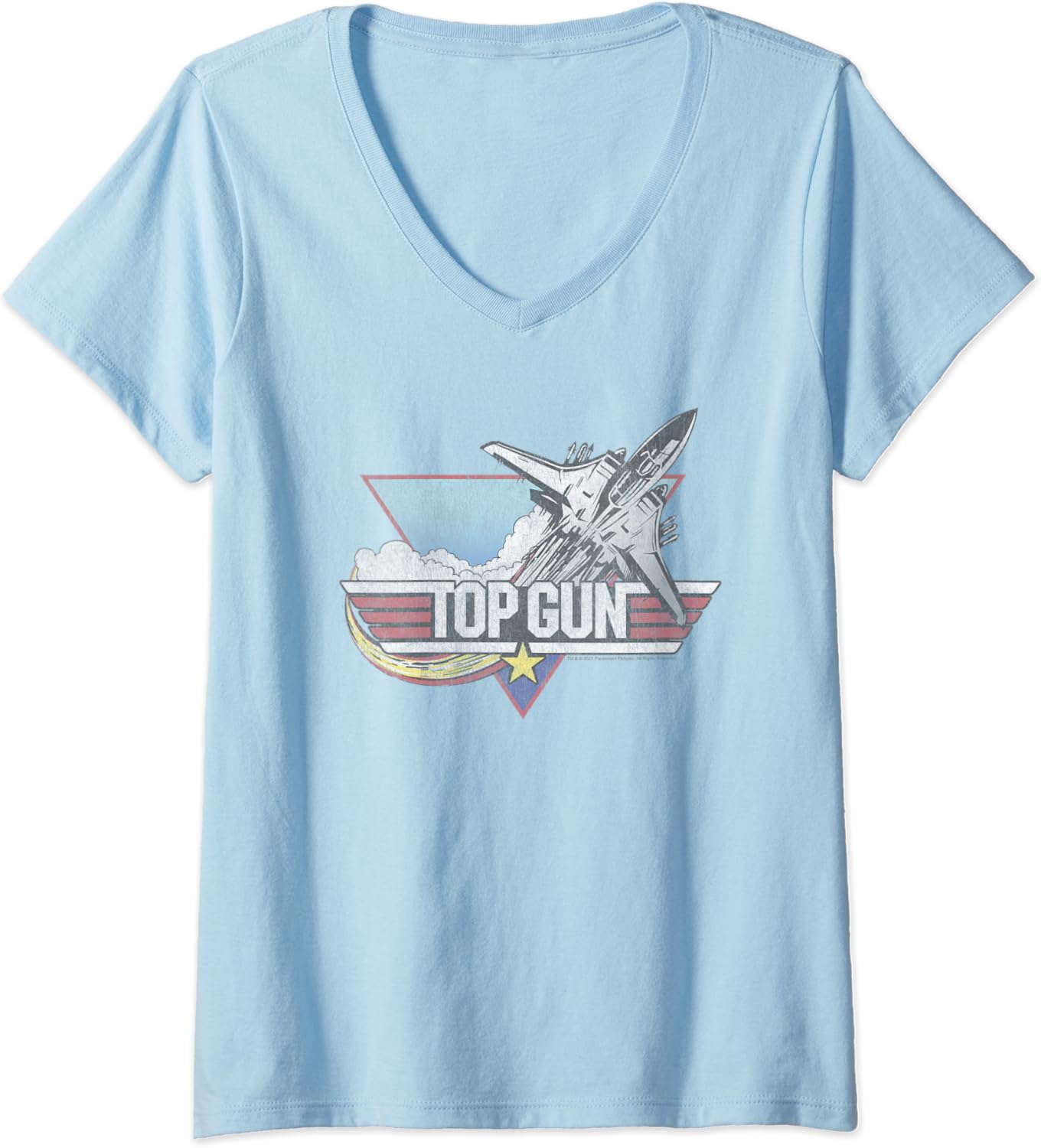 Tee Shirt Top Gun Femme Femme Top Gun Retro Jet Logo T-Shirt avec Col en V: Amazon.fr